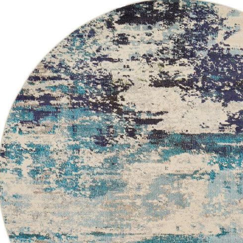 2' X 4' Ivory And Teal Blue Abstract Power Loom Non Skid Area Rug